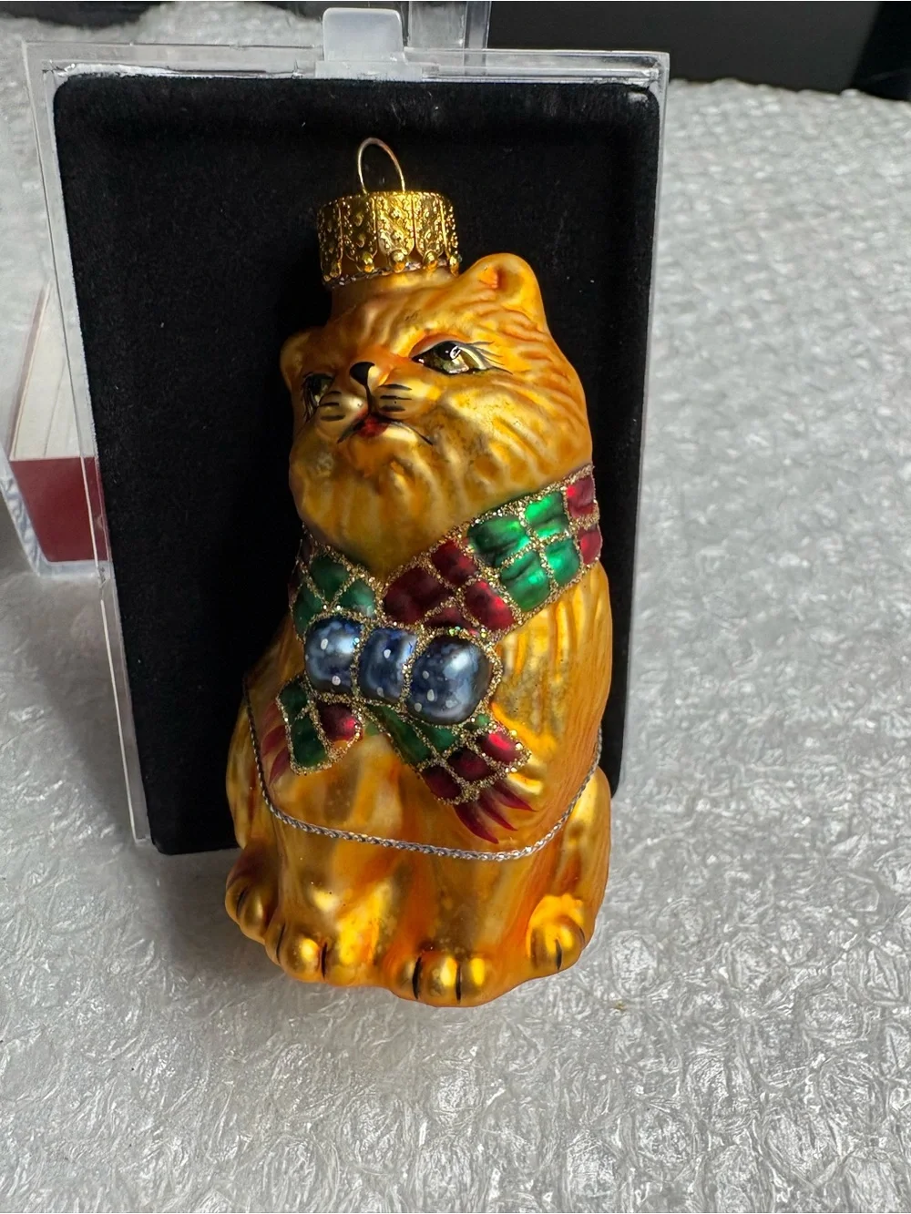 Holiday Lane Gold glass cat ornament